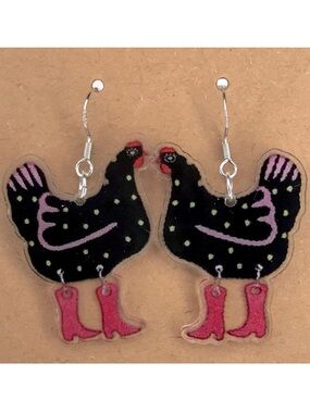 Chicken Earrings with Pink Boots
